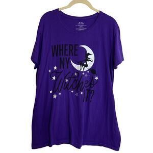 Michaels Womens Halloween Graphic Tee XL Purple Where My Witches At 100% Cotton